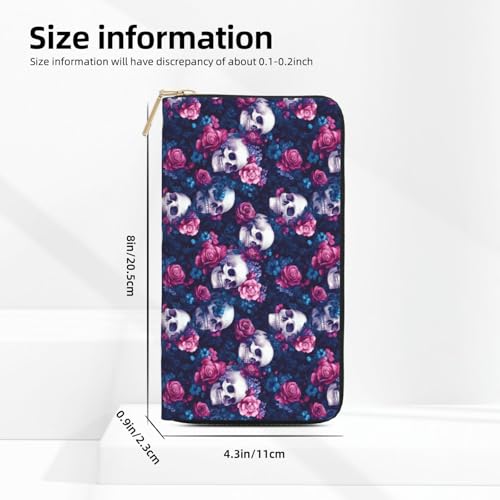 Rose Skull Print Wallet Women Men, Long PU Leather Wallets for Women, Cute Womens Travel Wallet Purse Pouch with Zipper Pocket3