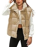 Himosyber Womens Puffer Vest Sleeveless Casual Loose Winter Warm Lightweight Stand Collar Down Jacket Coats (Khaki-S)