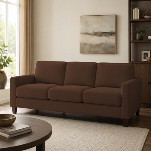 Image of Casaliving Gladino Modern Velvet Fabric Sofa, Tufted Design Upholstered 3 Seater Sofa Set for Living Room, Premium Velvet Fabric Sofa (Brown)