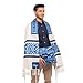 Yair Emanuel Tallit Prayer Shawl Gadol + Bag + Kippah + Atara Set Embroidered RAW Silk Magen David Rainbow Blue (Bundle)