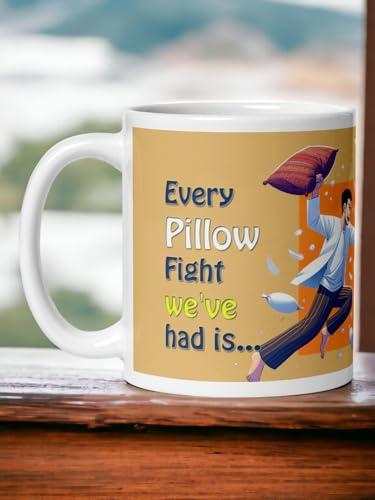 Image of Better Gift Flowers Pillow Fight Customized Mug, Round Shaped Multicolor Themed Coffee Mugs, Mug for Gifting, Gifting Items for Family, Friends & Closed Ones