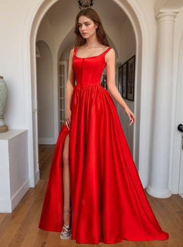 Satin Prom Dress Long Sleeveless Ball Gown for Women Simple Formal Dresses 2025 Evening Gowns with Slit2
