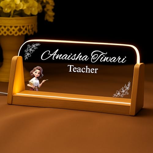 Image of Designation, Personalised LED Name Gifts, 3D Illusion Lamp Gift for Doctor,Teacher Office Laser Cut Material Acrylic Transparent (Teacher Table Lamp)