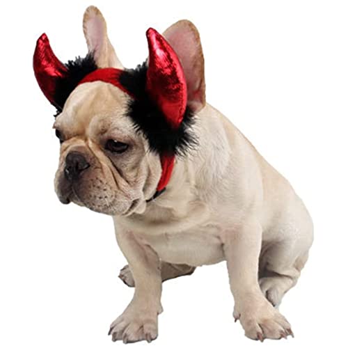 Disfraz Halloween para mascotas diablo con cuernos rojo ajustable miniatura 3