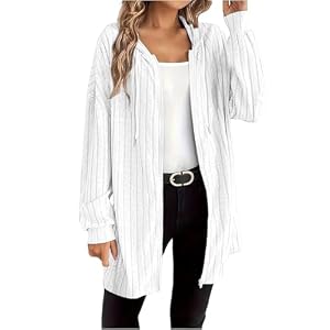 Pull Femme Automne Hauts tricotés Pull rayé Dames Sweats Hauts Blancs Sweat à Capuche zippé Robe décontractée Fitness Sport Veste zippée Pull à Cordon