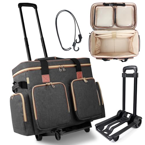 Sambois Sacola de professor de rodinhas com carrinho removível, bolsa de professor com rodas com compartimento acolchoado para laptop de até 15,6 polegadas, pasta multifuncional com rodinhas para