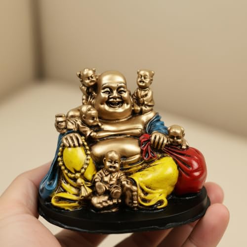 Image of ZAICUS Laughing Buddha Showpiece with Five Children for Home Decor | Feng Shui Buddha Idol for Wealth, & Good Luck | Decorative Statue for Living Room, Office Desk & Gift Item