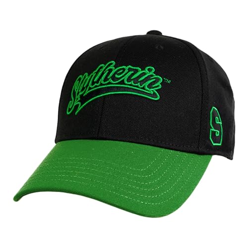 Popfunk Official Harry Potter Slyrtherin Tail Adjustable Snapback Six-Panel Structured Hat - Unisex for Men and Women Black/Light Green