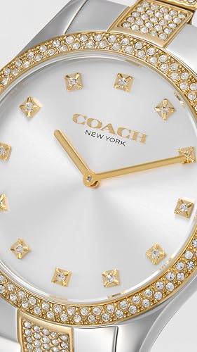 Image of Coach Brooks Qtz Basic Silver Round Dial Unisex Watch|Two Tone Stainless Steel & Crystals Material|Silver Color Band - 14400034