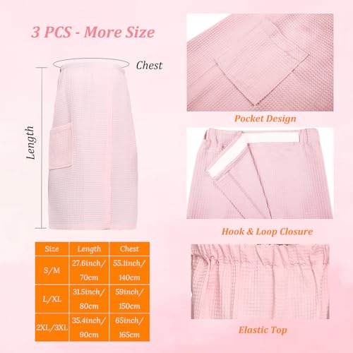 Image of 3 Pcs Towel Wrap for Women Lightweight Waffle Spa Bathrobe Cover Up Bath Shower Wraps with Adjustable Closure