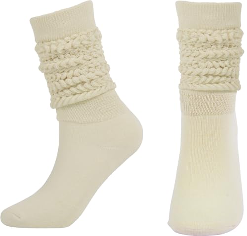 Sooneeya Women Slouch Socks Cute Knee High Scrunch Socks Fashion Long Slouchy Boot Socks Size 5-11 Cream 1 Pair