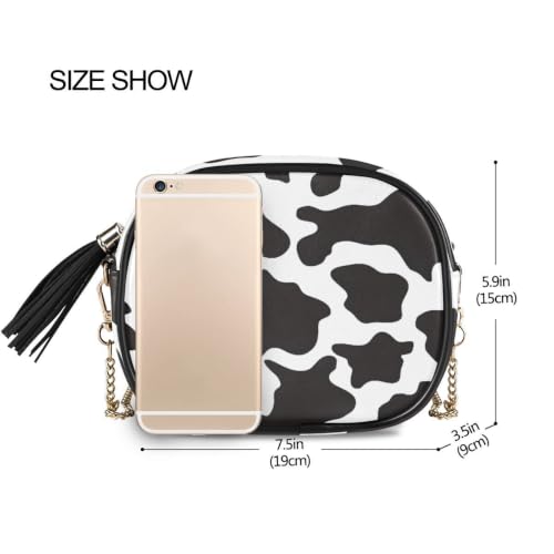 Image of ALAZA Women's Black White Cow Print Pattern PU Leather Crossbody Bag Shoulder Purse with Tassel