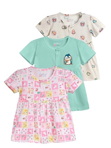 Image of HELLCAT 100% Cotton Baby Frock Dress for Girls - Pack of 3, Soft & Trendy, Short Sleeve