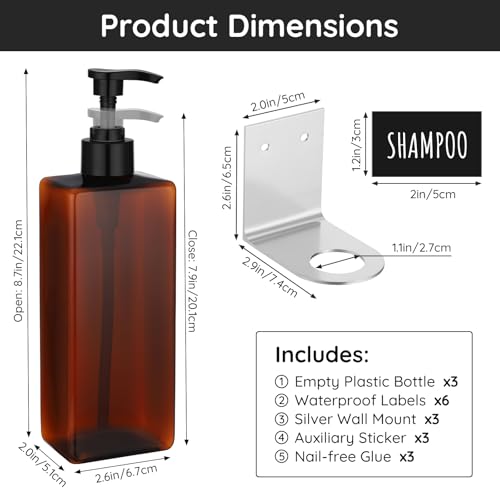 Image of Segbeauty Wall Mounted Shower Soap Dispenser, 3pcs 16.9oz Drill Free Shower Bottles Refillable with Labels, 500ml Empty Plastic Shampoo and Conditioner Dispenser Holder for Shower Wall Bathroom Decor