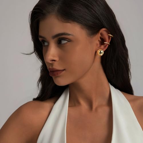 My Queen Small Gold Hoop Earrings Set for Women Hypoallergenic 14K Gold Plated Ball Huggie Hoops Stacks for Multiple Piercing Dainty Simple Lightweight Trendy Jewelry Gifts4