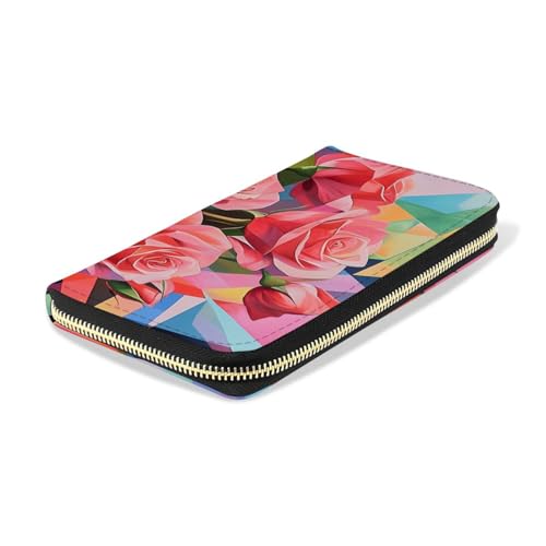 Pink Roses Women's Large Capacity Wallets Holder Wallet Credit Card Clutch Coin Pocket Pu Leather Zipper Closure Deal Gift for Women 212214004