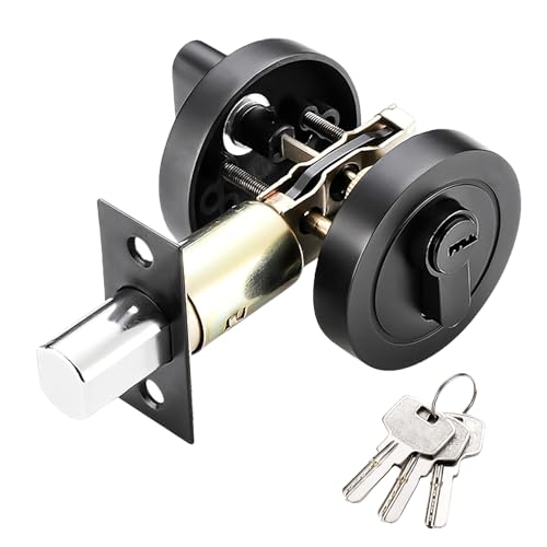YOYIAG Round Deadbolt Lock: 35-55 mm Single Cylinder Deadbolt with 3 Keys, Modern Door Lock for Front, Entrance and Passage Doors (Black)