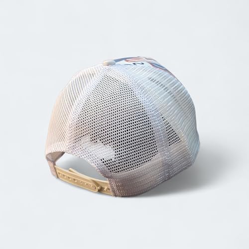 Image of Cotton Net Trucker Cap, Abstract Print, Blue and Red Pattern, Mesh Back