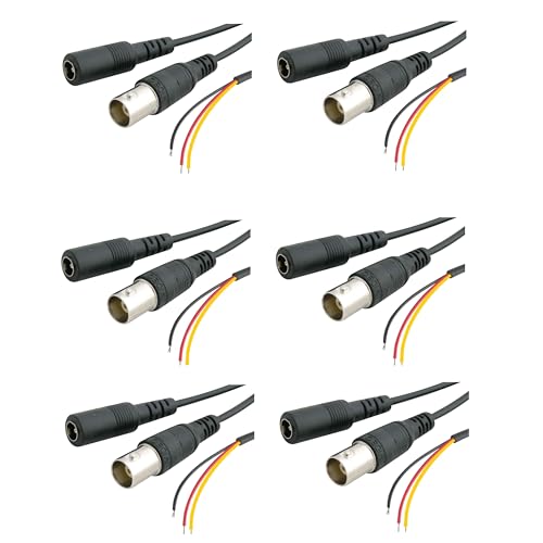 Image of MX Power Jack BNC 3-Pin CCTV Connector Cable - 5.5mm x 2.1mm DC Barrel Plug, Copper, Compatible with Analog & HD Surveillance Systems