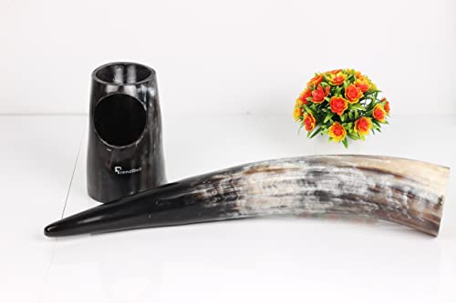 Image of Viking Drinking Horn Mug Premium Original Viking Beer Tankard with Super-Hardwood Bottom | Ideal for Beer Lovers-Wine-Mead & Ale Medieval Style Stein