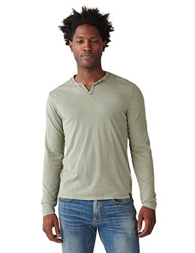 Lucky Brand Men's Long Sleeve Mineral Wash Button Notch Neck Tee Shirt, Four Leaf Clover, M