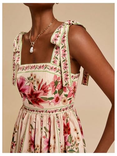 Image of OYOANGLE Women's Boho Dress Floral Tropical Vacation Dress Sleeveless Tie Shoulder Summer Flowy Mini Dress Sundress