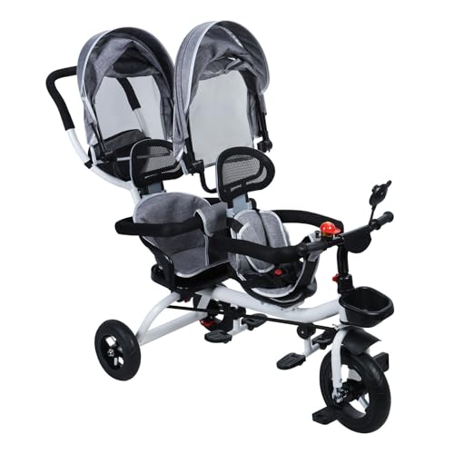 tinysiry Triciclo de triciclo de niños en tándem con dosel Sunshade, Cochecito de doble asiento...
