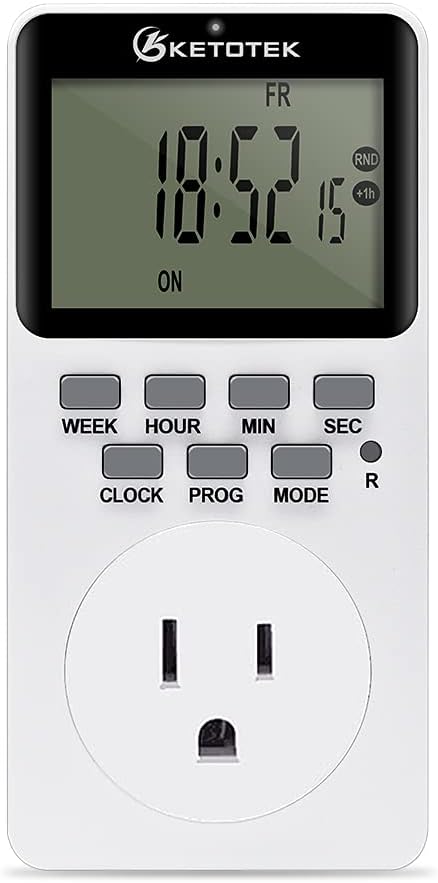 Digital Plug-in Timer Outlet Socket 20 on/Off Programmable Timer Switch 24 Hours 7 Days Programs and Countdown Energy Saving Timing Plug Socket (15A 1725W 115VAC)