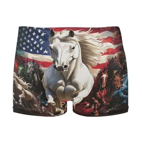 July 4th Independence Day American Flag Horse Mens Swim Trunk Swimwear Swim Brief Square Leg Board Short S S0407348