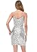 Anna-Kaci Women's Sparkle Sequin Mini Dress Spaghetti Strap V Neck Side Slit Party Cocktail Bodycon Dresses, Silver, Medium