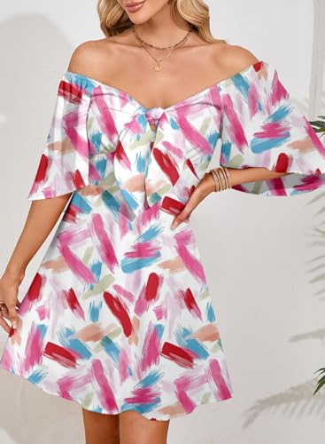 Image of Dokotoo Womens Dresses 2026 Deep V Neck Elegant Bow tie Mini Dress S-XL | Short Sleeve,V Neck,Graduation Party Dress,Elegant,Cocktail,Flowy Beach Vacation Wear,Casual Dress
