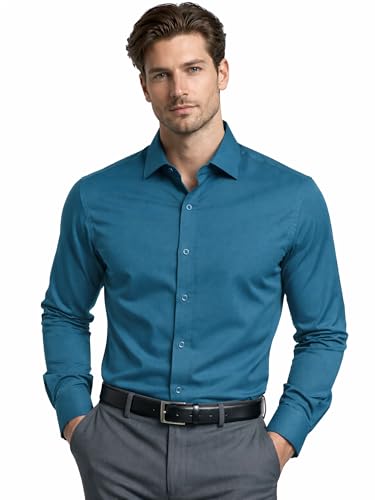 Image of FILO HEVIS Men's Shirt Regular Fit Solid Self-Cord Cotton Blended, Soft Fabric Stylish Formal Wear Man Shirt, Spread Collar Full Sleeves,(Available in Plus Size)
