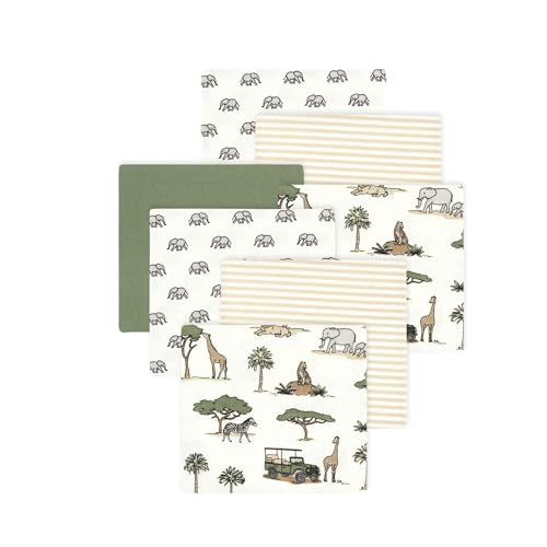Image of Little Treasure Hudson Baby Cotton Poly Flannel Receiving Blankets Multipack, Green Going On Safari, 30x30 inches