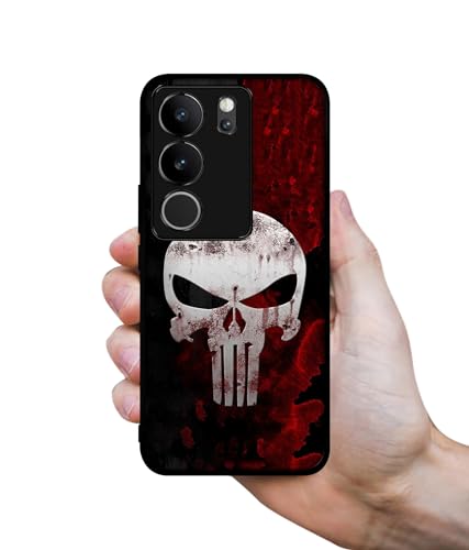 Image of Punisher Skull Design Premium 2D Printed Metal Back Case Cover for Vivo V29 5G / V29 Pro 5G