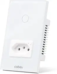 Interruptor Inteligente WiFi com Tomada, Interruptor Smart Sem Fio Doméstico Multifuncional, Controle Remoto de Eletrodomésticos Por Celulares, Branco, 1Botao, com neutro