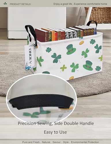Image of Rectangular Folding Laundry Basket,waterproof Canvas Basket,gift basket,Suitable for children's room,Office,Clothes,Toys Storage(Lucky Clover)