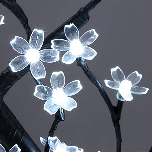 Lxcom Lighting Led Cherry Blossom Bonsai Tree 18” 48 Leds Plug-In Desk Top Bonsai Lighted Tree Artificial Crystal Flower Light Table Lamp Adjustable Black Branches For Party Wedding Home Decor, White #TOP2