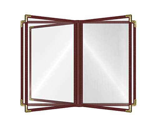 Goodsmart Restaurant Menu Covers – 25 Pack Burgundy 10-View 8.5" x 11" Cafe Menu Holders, Side-Loading Vinyl Covers with Clear Sleeves, Plastic &amp; Leather-Style Menu Covers with Gold Corners