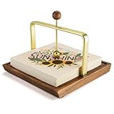 Wood Napkin Holder for Table, Square Tabletop Napkin Dispenser with Sophisticatedly Metal Center Bar, Cocktail Napkin Holder for Home, Kitchen, Office, Restaurant, Hotel, Cafe, Bar