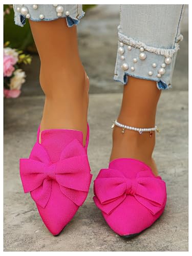 Verdusa Women's Bow Mules Dressy Pointed Toe Flat Shoes Backless Loafers Slide Sandals Casual Slides Work Shoes2