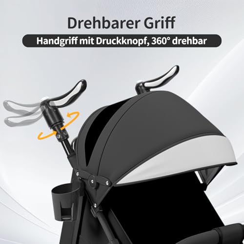 OHMG Reisebuggy flugzeug handgepäck,Kinderkraft Kinderwagen,Leichte Reise Buggy,Liegeposition, Kleine Maße nach Zusammenklappen,Vergrößerbares Verdeck,Für Geburt, bis 22 kg (A-Schwarz)