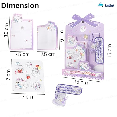 Image of FunBlast Cute Cat Sticky Notes - Cat Memo Pad, Kawaii Sticky Note for Kids & Girls, Self Adhesive Notes and Bookmark, Stationery Gift for School, Office & Personal Use (Purple-)