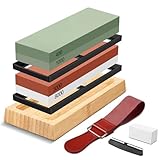 Acsatont Messer Schärfen Schleifstein Messer Set,Schleifhilfe - Profi Messerschleifer mit Körnung 400,1000,3000,8000,mit Leder Rutschfeste Bambusbasis Flachstein Winkelführung Lederstreifen