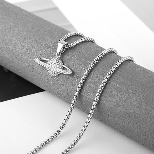 STWTR Saturn Necklace for Men Women Stainless Steel Cubic Zirconia Planet Necklace Pendant Jewelry Gift3