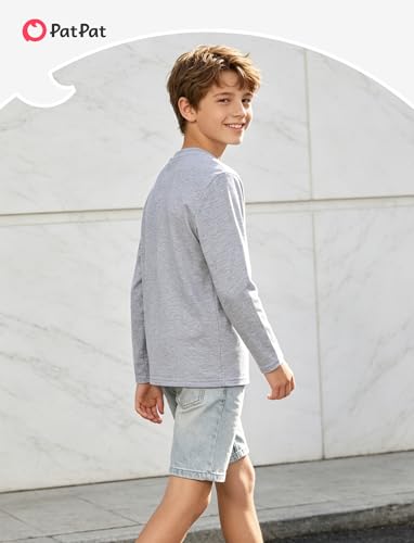 Image of PATPAT Boys Long Sleeve Shirts Cotton Solid Crew Neck Basic Shirts 5-16 Years