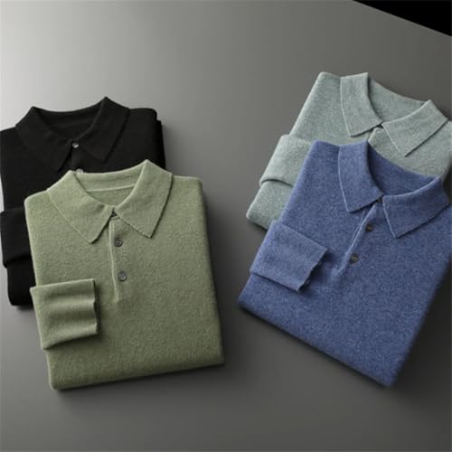 Men's Lapel Merino Wool Pullover Sweater Solid Business Casual Long Sleeves Sweaters2