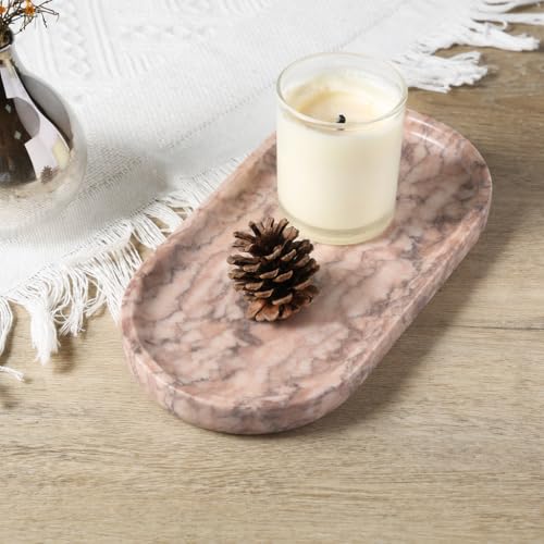 Image of Koville Natural Marble Decorative Tray Stone Plate, 10 inch x 5 inch Marble Vanity Tray for Bathroom Countertop Organizer Stone Trays, Catchall Tray for Perfume, Candles, Jewelry (Moca Jade)