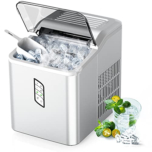 QOUTOO Eiswürfelmaschine Klein, Hocheffiziente Eiswürfelbereiter mit Auto Reinigung, 9Stück/6–8Mins, 12kg/24H, L&S Ices…