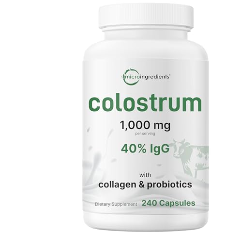 Micro Ingredients Bovine Colostrum 1,000 mg Per Serving, 240 Capsules | 40% IgG with Collagen &...