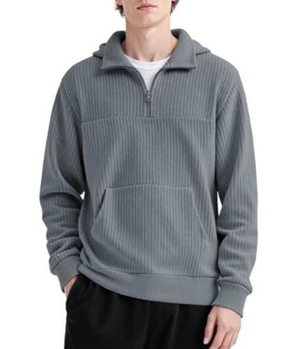 GINGTTO Mens Quarter Zip Pullover Hoodie Corduroy Sweatshirt Men Mock Neck